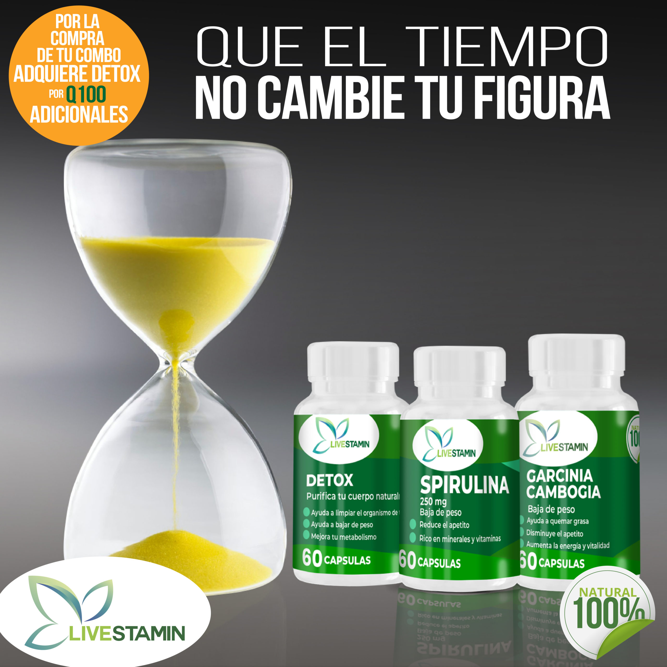 KIT BAJAR PESO GARCINIA, SPIRULINA Y DETOX